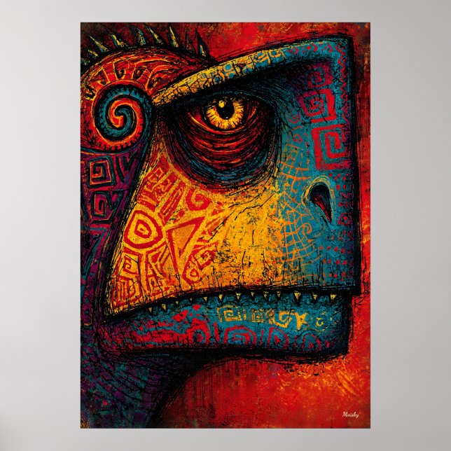 Affiche Esprit de dinosaure primal expressionniste abstrai (Devant)