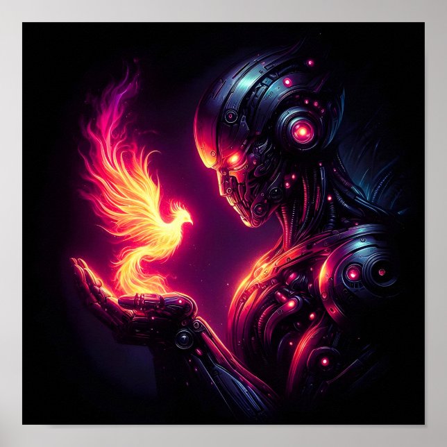 Affiche Esprit de feu de phénix de robot cyber futuristic (Devant)