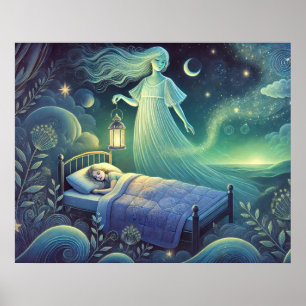 Affiche Esprit de Nuit avec Lanterne au-dessus d'un Enfant