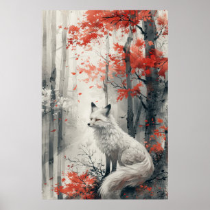 Affiche Esprit Kitsune – Renard Japonais dans la Forêt en