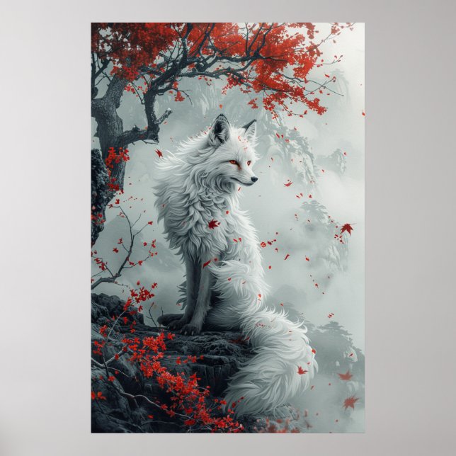Affiche Esprit Kitsune – Renard Japonais dans la Forêt en  (Devant)