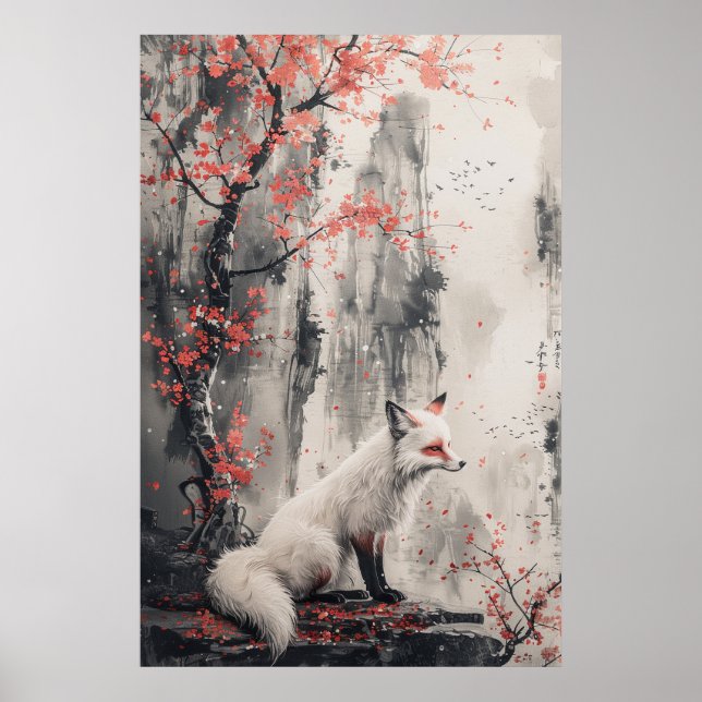 Affiche Esprit Kitsune – Renard Japonais dans la Forêt en  (Devant)