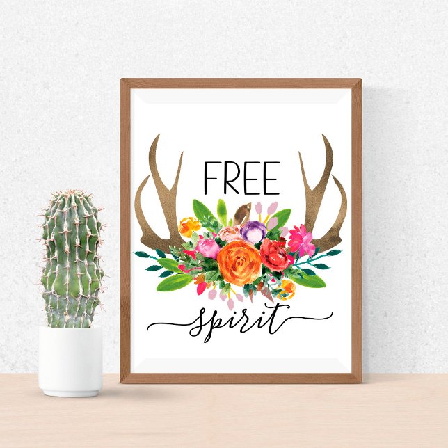 Affiche Esprit Libre Moderne Boho Chic Fleurs Bois de Cerf (Créateur téléchargé)