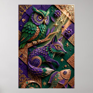Affiche Esprits de la Forêt d'Émeraude - Cuivre Violet 3D