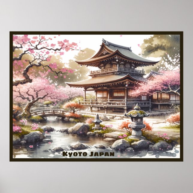 Affiche Esquisse aquarelle Kyoto Japon | (Devant)