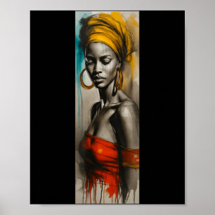 Affiche esquisse d'art de foulard de tête de femme africai