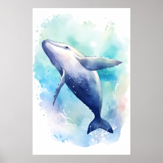 Affiche Esquisse de baleine d'aquarelle. (Devant)
