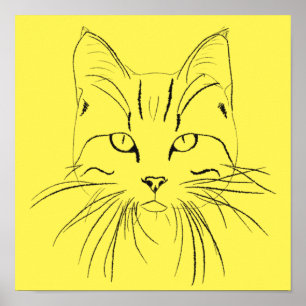 Affiche Esquisse de chat - Couleur personnalisable