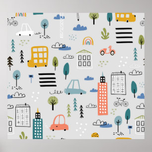 Affiche Esquisses urbaines : Enfants Vintage Cityscape