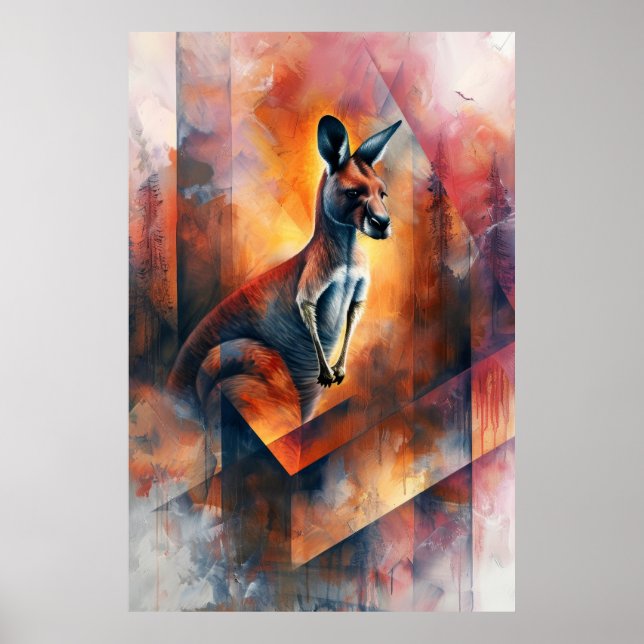 Affiche Essence d'arrière-plan : Kangaroo en abstraction (Devant)