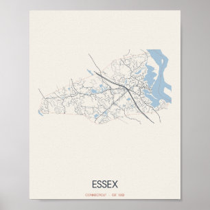 Affiche Essex, carte de rue du Connecticut – Établi en 185