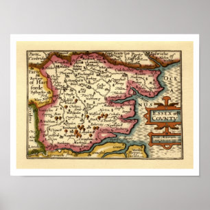 Affiche Essex Comté Angleterre Ancien Atlas Antiquaire Car