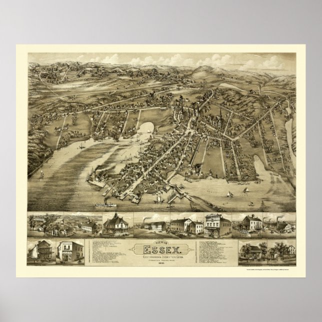 Affiche Essex, CT Carte panoramique - 1881 (Devant)