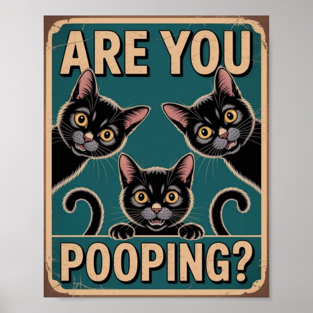Affiche "Est-ce que vous faites caca?" Drôles de chats noi (Devant)