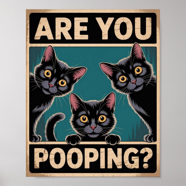 Affiche "Est-ce que vous faites caca?" Drôles de chats noi (Devant)