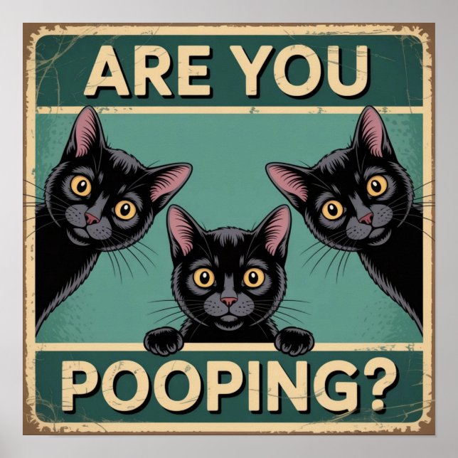 Affiche "Est-ce que vous faites caca?" Drôles de chats noi (Devant)
