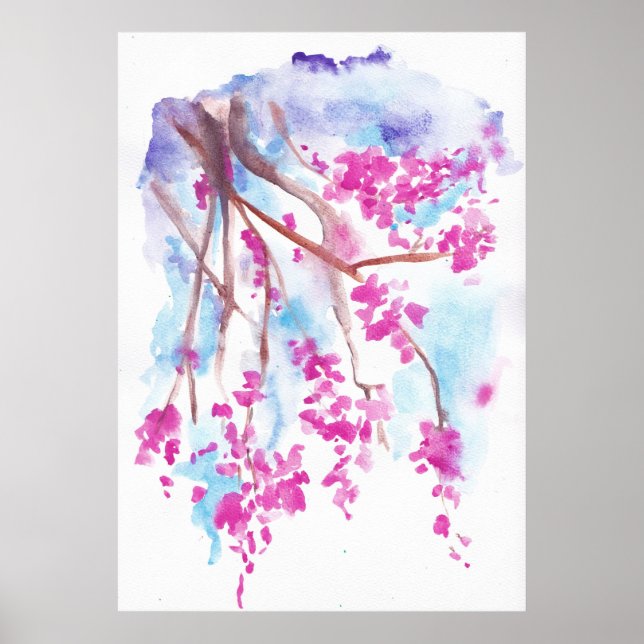 Affiche Estampe d'aquarelle de fleurs Cherry Blossom (Devant)