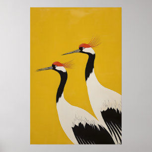 Affiche Estampe d'art de grues couronnées japonaises minim
