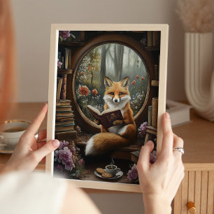 Affiche Estampe d'art du renard lisant, amateur de livres 