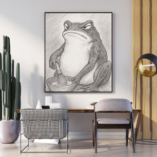 Affiche Estampe d'art minimaliste de grenouille japonaise 