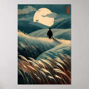 Affiche Estampe de paysage japonais Collines au clair de l