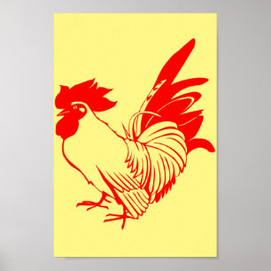 Affiche estampille de volaille rouge de poulet à la cocott