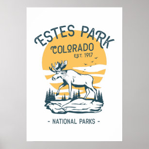 Affiche Estes Park Colorado National Park Moose Sunset