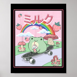 Affiche Esthétique Cottagecore Grenouille de skate buvant