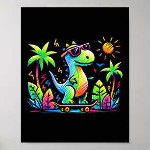 Affiche esthétique Kidcore dinosaure skateboard doodle Al