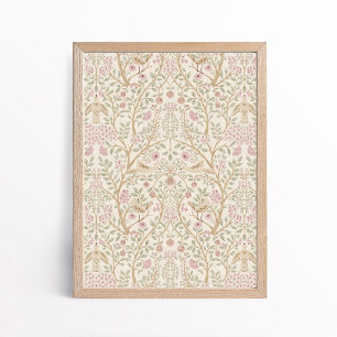 Affiche Esthétique Rose Beige Oiseaux dans les Arbres Bota