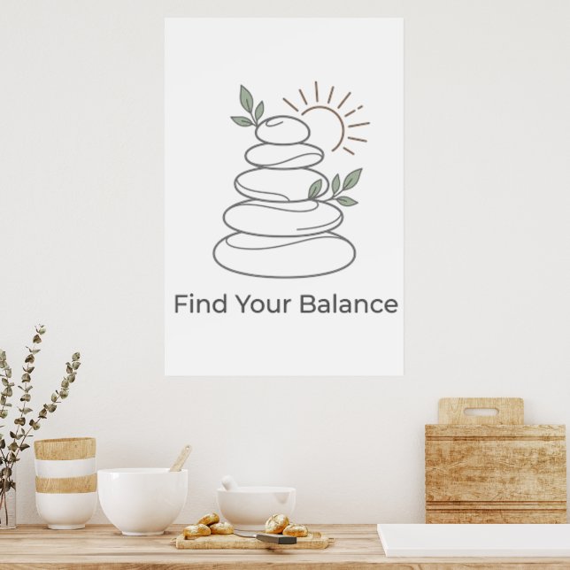 Affiche esthétique zen « Trouvez votre équilibre » (Cuisine)