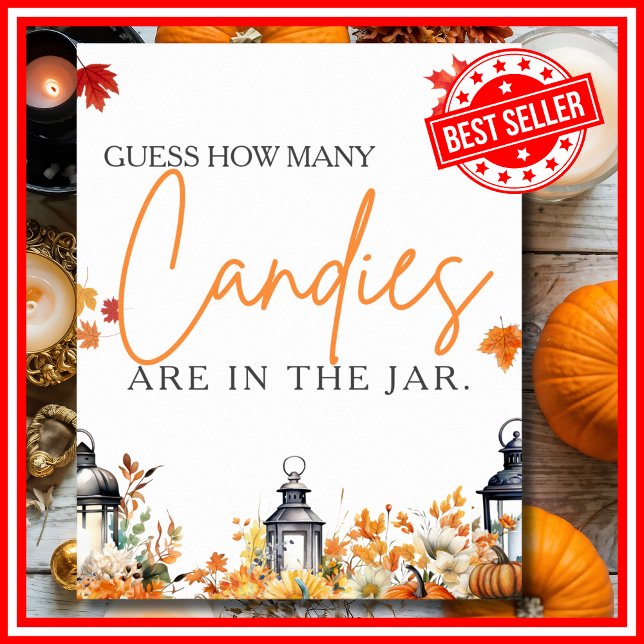 Affiche ESTIME COMBIEN DE CANDIDATS SONT DES JEUX Citrouil (GUESS HOW MANY CANDIES A Little Pumpkin is on the Way Fall Autumn Baby Shower Game Poster )