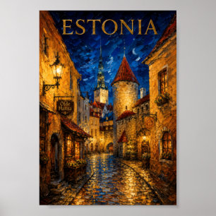 Affiche Estonie : Nuit mystique Souvenir d'art de Tallinn