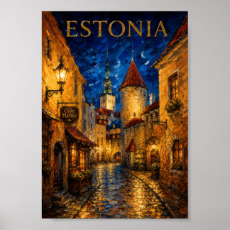 Affiche Estonie : Nuit mystique Souvenir d'art de Tallinn