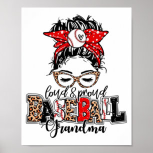 Affiche Et Fier Grand-Mère De Baseball Messy Bun Leopard