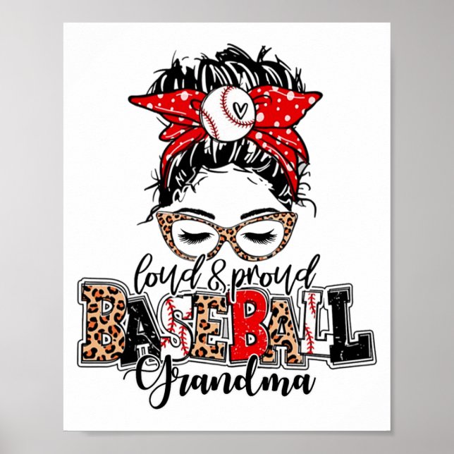 Affiche Et Fier Grand-Mère De Baseball Messy Bun Leopard (Devant)