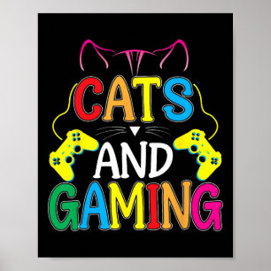Affiche Et jeu pour le chat amateur joueur de jeu vidéo 