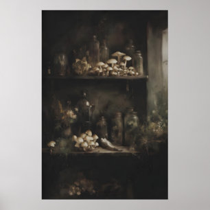 Affiche Étagères Remplis de Champignons et de Bouteilles A