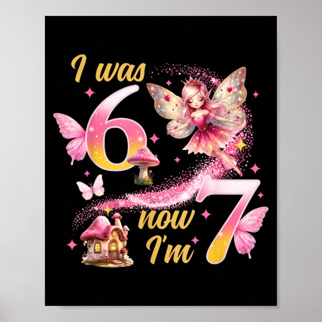 Affiche Étais 6 7 ans filles 7ème anniversaire fée princes (Devant)