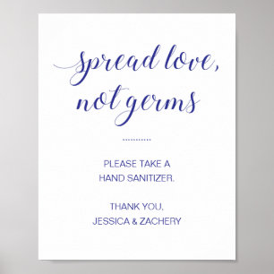 Affiche Étaler l'amour non Germes Bleu Mariage Sanitizer à