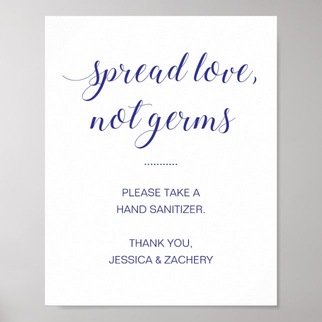 Affiche Étaler l'amour non Germes Bleu Mariage Sanitizer à (Devant)