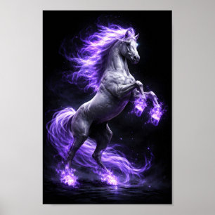 Affiche Étalon cabré avec une crinière de flamme violette