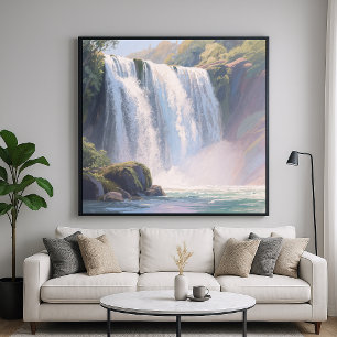 Affiche Étang à cascade - Style de peinture au pastel numé