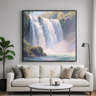 Affiche Étang à cascade - Style de peinture au pastel numé