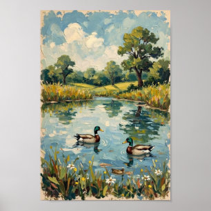 Affiche Étang aux canards vintage Art de campagne