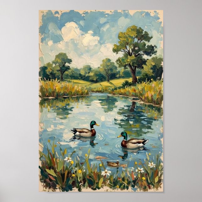 Affiche Étang aux canards vintage Art de campagne (Devant)