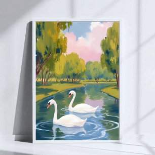 Affiche Étang aux cygnes Boston Common Massachusetts Aquar