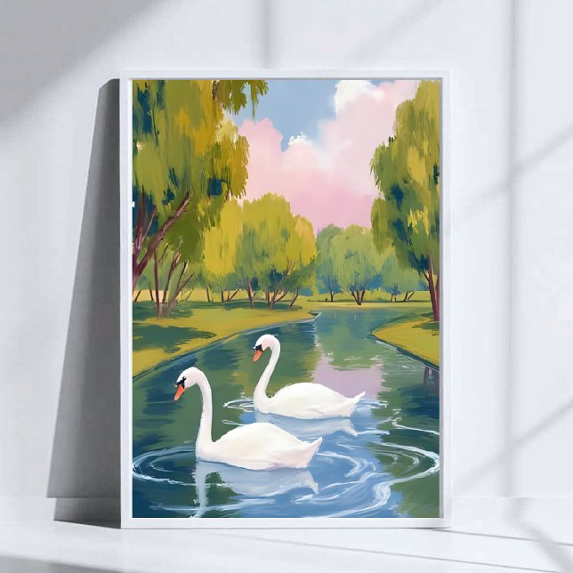 Affiche Étang aux cygnes Boston Common Massachusetts Aquar (Créateur téléchargé)