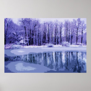 Affiche Étang bleu d'hiver