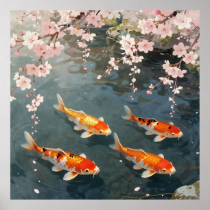 Affiche Étang de carpes à fleurs de cerisier Sérénité